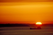 Sunset behind Freighter Poster